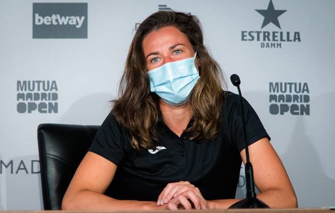 Mandatory Credit: Photo by Rob Prange Shutterstock (11876848aq) Sara Sorribes Tormo of Spain during the draw ceremony of the 2021 Mutua Madrid Open WTA, Tennis Damen 1000 tournament Mutua Madrid Open Qualifying, Tennis, La Caja Magica, Madrid, Spain - 27 Apr 2021 Mutua Madrid Open Qualifying, Tennis, La Caja Magica, Madrid, Spain - 27 Apr 2021  Copyright: xRobxPrange Shutterstockx 11876848aq