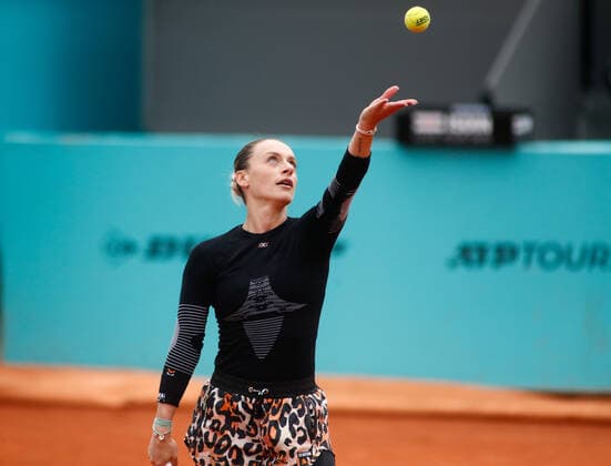 April 27, 2021, MADRID, MADRID, SPAIN: Katerina Siniakova of Czech Republic in action during his Women s Singles match against Ana Bogdan of Romania on Qualify day one of the WTA, Tennis Damen 1000 - Mutua Madrid Open 2021 at La Caja Magica on April 27, 2021 in Madrid, Spain. MADRID SPAIN - ZUMAa181 20210427_zaa_a181_100 Copyright: xOscarxJ.xBarrosox