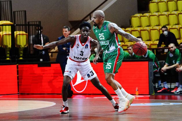 Jordan Theodore (Unics Kazan) - Rudy Demahis Ballou (AS Monaco) BASKETBALL : Monaco vs Unics Kazan - Finale Eurocoupe - Match 1 - Monaco - 27 04 2021 