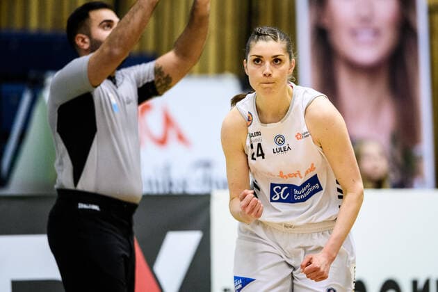 210427 Luleas Josefin Vesterberg cheers during final 5 in the ladies SBL between Alvik and Lulea on April 27, 2021 in Stockholm,  Copyright: JESPERxZERMAN BB210427JZ024