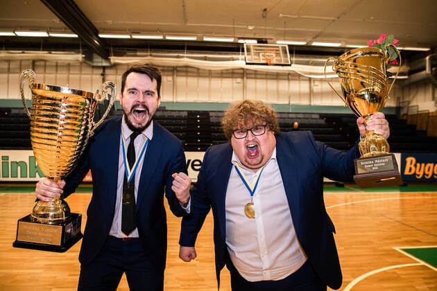 210427 Luleas coach Robin Sandberg and assistant coach David Nilsson rejoice over the Swedish Championship gold after final 5 in the womens SBL between Alvik and Lulea on 27 April 2021 in Stockholm,  Copyright: JESPERxZERMAN BB210427JZ063