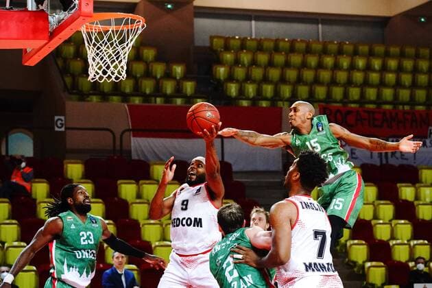BASKETBALL Monaco vs Unics Kazan Final Eurocoupe Match 1 Monaco 27 04 2021 Marcos Knight AS Monaco Jamar Smith Unics Kazan Monaco Monaco Poolfoto Norbert Scanella PanoramiC ,EDITORIAL USE ONLY