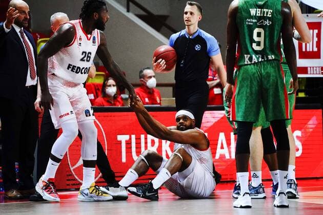 BASKETBALL Monaco vs Unics Kazan Final Eurocoupe Match 1 Monaco 27 04 2021 Mathias Lessort AS Monaco Marcos Knight AS Monaco Monaco Monaco Poolfoto Norbert Scanella PanoramiC ,EDITORIAL USE ONLY