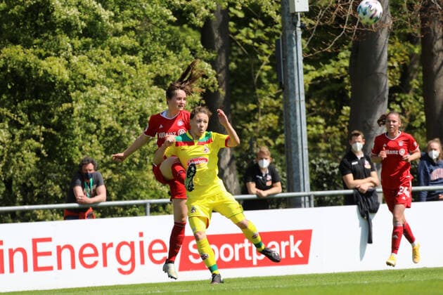1 FC Cologne Women FC Bayern Munich Women II Football 2 Bundesliga Women Season 2020 2021 Cologne Germany 28 04 2021 Right Alicia Sphie Gudorf 1 FC Cologne Left Lilian Huber Munich