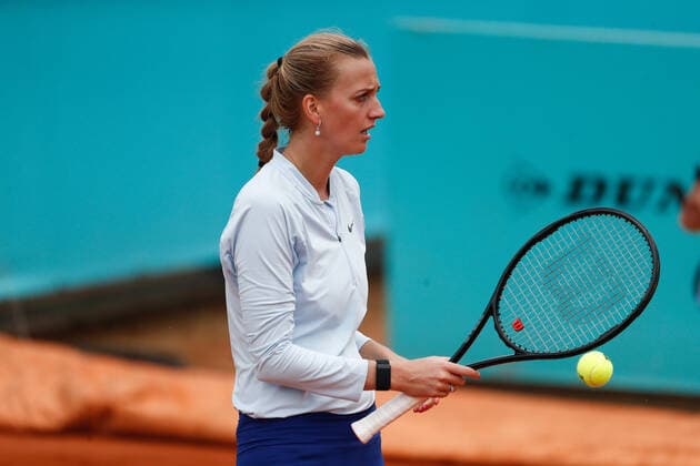 April 28, 2021, MADRID, MADRID, SPAIN: Petra Kvitova of Czech Republic gestures during her practice for the WTA, Tennis Damen 1000 - Mutua Madrid Open 2021 at La Caja Magica on April 28, 2021 in Madrid, Spain. MADRID SPAIN - ZUMAa181 20210428_zaa_a181_028 Copyright: xOscarxJ.xBarrosox