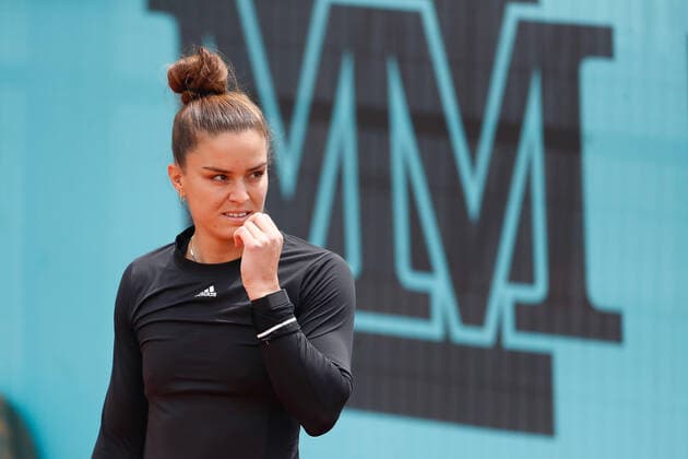 April 28, 2021, MADRID, MADRID, SPAIN: Maria Sakkari of Greece gestures during her practice for the WTA, Tennis Damen 1000 - Mutua Madrid Open 2021 at La Caja Magica on April 28, 2021 in Madrid, Spain. MADRID SPAIN - ZUMAa181 20210428_zaa_a181_036 Copyright: xOscarxJ.xBarrosox