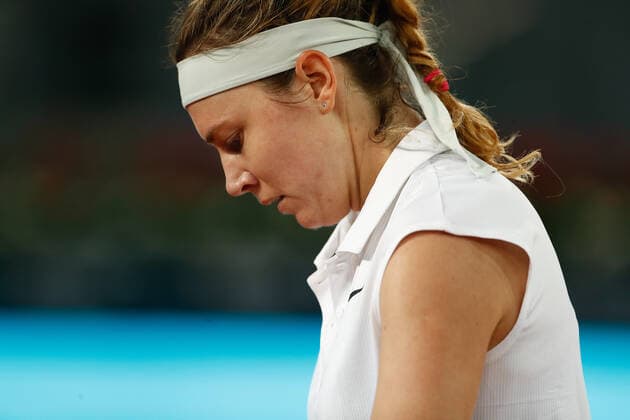 April 28, 2021, MADRID, MADRID, SPAIN: Stefanie Voegele of Switzerland looks on during her Women s Singles Qualify match against Irina-Camelia Begu of Romania during the WTA, Tennis Damen 1000 - Mutua Madrid Open 2021 at La Caja Magica on April 28, 2021 in Madrid, Spain. MADRID SPAIN - ZUMAa181 20210428_zaa_a181_072 Copyright: xOscarxJ.xBarrosox