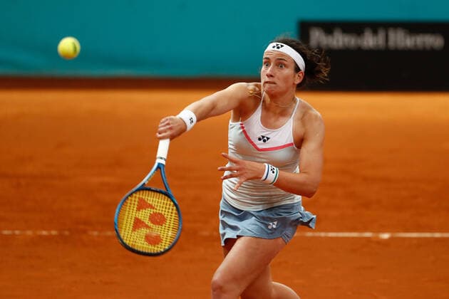 April 28, 2021, MADRID, MADRID, SPAIN: Anastasia Sevastova of Latvia in action during her Women s Singles Qualify match against Marta Kostyuk of Ukraine during the WTA, Tennis Damen 1000 - Mutua Madrid Open 2021 at La Caja Magica on April 28, 2021 in Madrid, Spain. MADRID SPAIN - ZUMAa181 20210428_zaa_a181_082 Copyright: xOscarxJ.xBarrosox