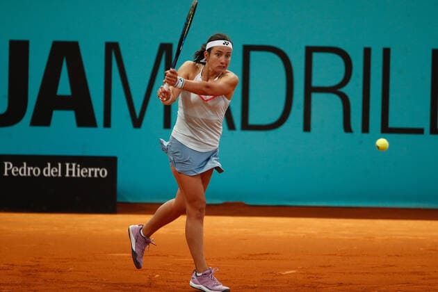 April 28, 2021, MADRID, MADRID, SPAIN: Anastasia Sevastova of Latvia in action during her Women s Singles Qualify match against Marta Kostyuk of Ukraine during the WTA, Tennis Damen 1000 - Mutua Madrid Open 2021 at La Caja Magica on April 28, 2021 in Madrid, Spain. MADRID SPAIN - ZUMAa181 20210428_zaa_a181_083 Copyright: xOscarxJ.xBarrosox