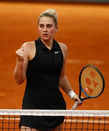 April 28, 2021, MADRID, MADRID, SPAIN: Marta Kostyuk of Ukraine celebrates during her Women s Singles Qualify match against Anastasia Sevastova of Latvia during the WTA, Tennis Damen 1000 - Mutua Madrid Open 2021 at La Caja Magica on April 28, 2021 in Madrid, Spain. MADRID SPAIN - ZUMAa181 20210428_zaa_a181_095 Copyright: xOscarxJ.xBarrosox
