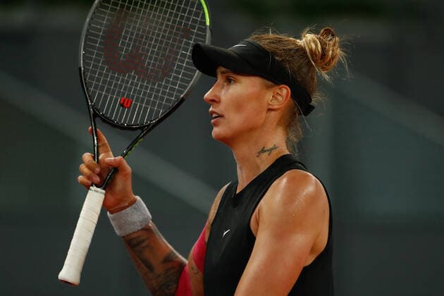 April 28, 2021, MADRID, MADRID, SPAIN: Polona Hercog of Slovenia gestures during her Women s Singles Qualifying match against Bernarda Pera of United States during the WTA, Tennis Damen 1000 - Mutua Madrid Open 2021 at La Caja Magica on April 28, 2021 in Madrid, Spain. MADRID SPAIN - ZUMAa181 20210428_zaa_a181_136 Copyright: xOscarxJ.xBarrosox