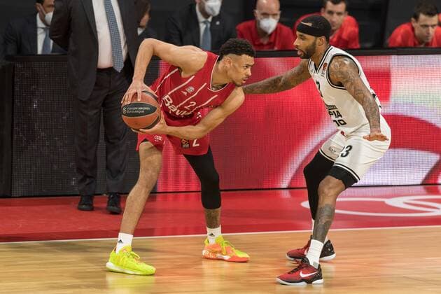 Basketball, Euroleague, day0 04 2021, FC Bayern Munich Armani Olimpia Milan Pictured Wade BALDWIN FC Bayern Munich, 2 and Malcolm DELANEY Armani Olimpia Milan, 23 Munich Audi Dome Bayern Germany. Copyright: Passion2Press.dex xMarkusxFischerx