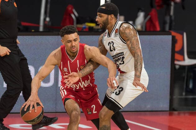Basketball, Euroleague, day0 04 2021, FC Bayern Munich Armani Olimpia Milan Pictured Wade BALDWIN FC Bayern Munich, 2 and Malcolm DELANEY Armani Olimpia Milan, 23 Munich Audi Dome Bayern Germany. Copyright: Passion2Press.dex xMarkusxFischerx