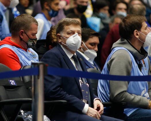 Saint Petersburg, Russia - 28 April 2021: Chairman of the Legislative Assembly of St. Petersburg Vyacheslav Serafimovich Makarov. are seen in action during the 2020-2021 Playoffs Turkish Airlines EuroLeague, match 3 between FC Barcelona, Barca and Zenit. MaksimxKonstantinov