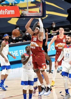 Denver Nuggets forward Aaron Gordon 50 (C) goes in for the dunk during a NBA, Basketball Herren, USA game, at the Ball Arena in Denver, CO, US, 28 April 2021. New Orleans Pelicans at Denver Nuggets !ACHTUNG: NUR REDAKTIONELLE NUTZUNG!  Copyright: xToddxPiersonx AME3527 20210429-637552646154512725