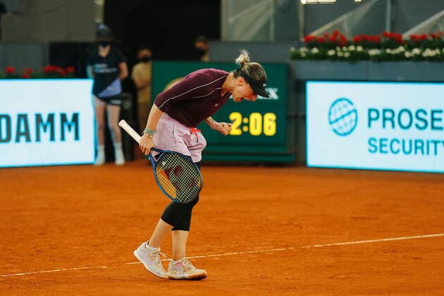 Ana Bogdan (ROU), APRIL 28, 2021 - Tennis : Ana Bogdan of Romania celebrate after winning qualifying singles 2nd round match against Nao Hibino of Japan on the WTA, Tennis Damen 1000 Mutua Madrid Open tennis tournament at the Caja Magica in Madrid, Spain. Noxthirdxpartyxsales  (0117005405st)