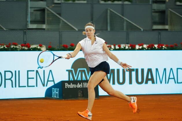 Stefanie Voegele (SUI), APRIL 28, 2021 - Tennis : Stefanie Voegere of Switzerland during qualifying singles 2nd round match against Camelia-Irina Begu of Romania on the WTA, Tennis Damen 1000 Mutua Madrid Open tennis tournament at the Caja Magica in Madrid, Spain. Noxthirdxpartyxsales  (0117005588st)