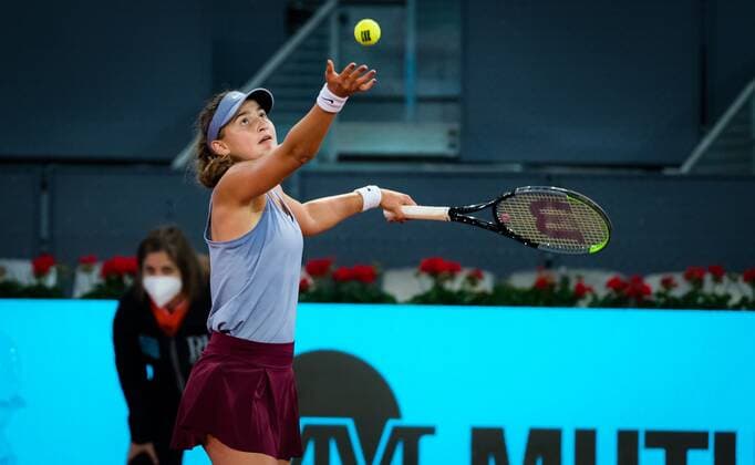 Mandatory Credit: Photo by Rob Prange Shutterstock (11876051q) Victoria Jimenez Kasintseva of Andorra in action during the first round of the 2021 Mutua Madrid Open WTA, Tennis Damen 1000 tournament Mutua Madrid Open, Tennis, La Caja Magica, Madrid, Spain - 29 Apr 2021 Mutua Madrid Open, Tennis, La Caja Magica, Madrid, Spain - 29 Apr 2021  Copyright: xRobxPrange Shutterstockx 11876051q