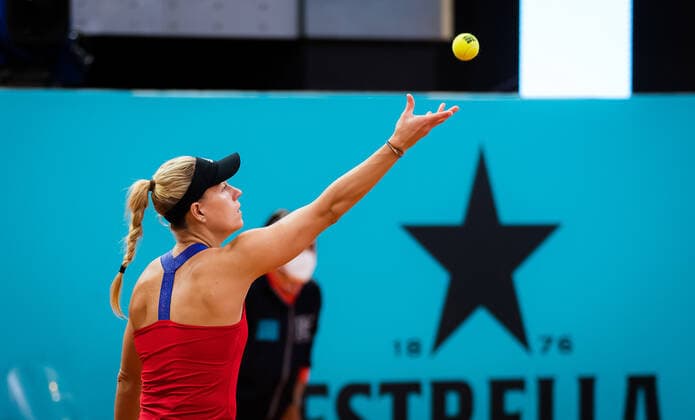 April 29, 2021, MADRID, MADRID, SPAIN: Angelique Kerber of Germany in action during the first round of the 2021 Mutua Madrid Open WTA, Tennis Damen 1000 tournament against Marketa Vondrousova of the Czech Republic MADRID SPAIN - ZUMAa181 20210429_zaa_a181_009 Copyright: xRobxPrangex
