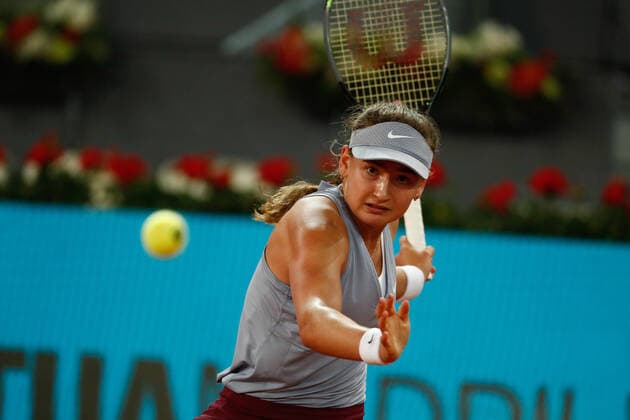 April 29, 2021, MADRID, MADRID, SPAIN: Victoria Jimenez Kasintseva of Andorra in action during her Women s Singles match against Kiki Bertens of The Netherlands during the WTA, Tennis Damen 1000 - Mutua Madrid Open 2021 at La Caja Magica on April 29, 2021 in Madrid, Spain. MADRID SPAIN - ZUMAa181 20210429_zaa_a181_040 Copyright: xOscarxJ.xBarrosox