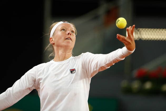 April 29, 2021, MADRID, MADRID, SPAIN: Kiki Bertens of The Netherlands serves during her Women s Singles match against Victoria Jimenez Kasintseva of Andorra during the WTA, Tennis Damen 1000 - Mutua Madrid Open 2021 at La Caja Magica on April 29, 2021 in Madrid, Spain. MADRID SPAIN - ZUMAa181 20210429_zaa_a181_041 Copyright: xOscarxJ.xBarrosox