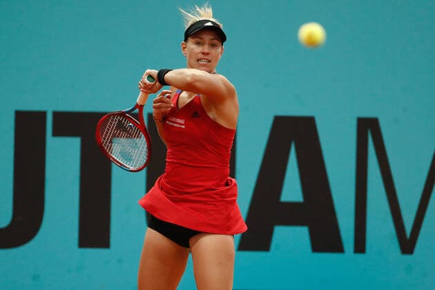 April 29, 2021, MADRID, MADRID, SPAIN: Angelique Kerber of Germany in action during her Women s Singles match against Marketa Vondrousova of Czech Republic during the WTA, Tennis Damen 1000 - Mutua Madrid Open 2021 at La Caja Magica on April 29, 2021 in Madrid, Spain. MADRID SPAIN - ZUMAa181 20210429_zaa_a181_046 Copyright: xOscarxJ.xBarrosox