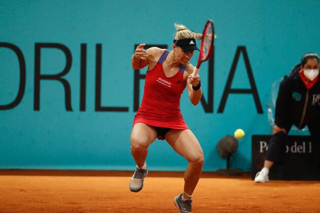 April 29, 2021, MADRID, MADRID, SPAIN: Angelique Kerber of Germany in action during her Women s Singles match against Marketa Vondrousova of Czech Republic during the WTA, Tennis Damen 1000 - Mutua Madrid Open 2021 at La Caja Magica on April 29, 2021 in Madrid, Spain. MADRID SPAIN - ZUMAa181 20210429_zaa_a181_052 Copyright: xOscarxJ.xBarrosox