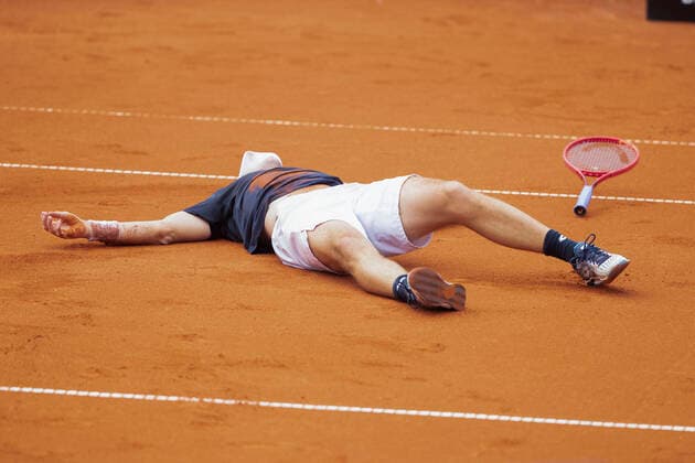 Dominik Koepfer falls to the ground, crashes Tennis BMW Open 2021 ATP MTTC Iphitos Munich Germany 29 April 2021 Copyright: xJuergenxHasenkopfx