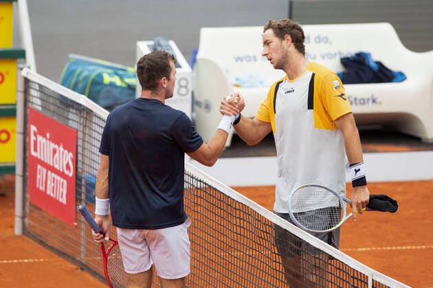 Dominik Koepfer congratulates the winner Jan Lennard Struff GER Tennis BMW Open 2021 ATP MTTC Iphitos Munich Germany 29 April 2021 Copyright: xJuergenxHasenkopfx