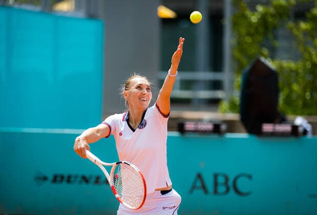 April 29, 2021, MADRID, MADRID, SPAIN: Elena Vesnina of Russia in action during the first round of the 2021 Mutua Madrid Open WTA, Tennis Damen 1000 tournament against Veronika Kudermetova of Russia MADRID SPAIN - ZUMAa181 20210429_zaa_a181_113 Copyright: xRobxPrangex
