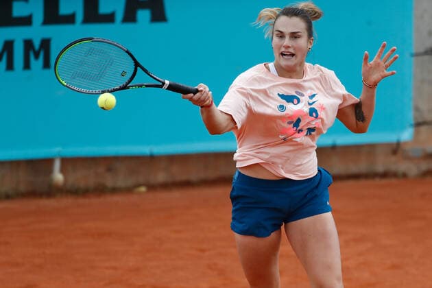 April 29, 2021, MADRID, MADRID, SPAIN: Aryna Sabalenka of Belarus in action during her practice for the WTA, Tennis Damen 1000 - Mutua Madrid Open 2021 at La Caja Magica on April 29, 2021 in Madrid, Spain. MADRID SPAIN - ZUMAa181 20210429_zaa_a181_125 Copyright: xOscarxJ.xBarrosox