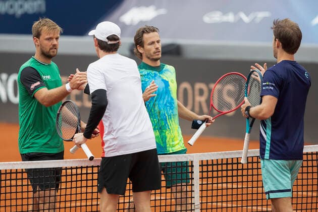 Matthew Ebden and John Patrick Smith congratulate winners Wesley Koolhof, Kevin Krawietz, Mens Doubles Tennis BMW Open 2021 ATP MTTC Iphitos Munich Germany 29 April 2021 Copyright: xJuergenxHasenkopfx