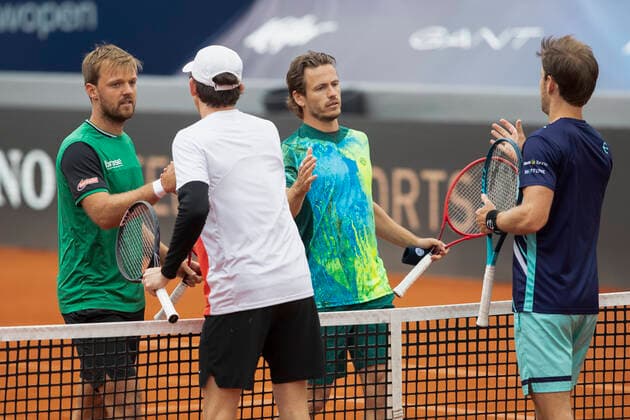 Matthew Ebden and John Patrick Smith congratulate winners Wesley Koolhof, Kevin Krawietz, Mens Doubles Tennis BMW Open 2021 ATP MTTC Iphitos Munich Germany 29 April 2021 Copyright: xJuergenxHasenkopfx