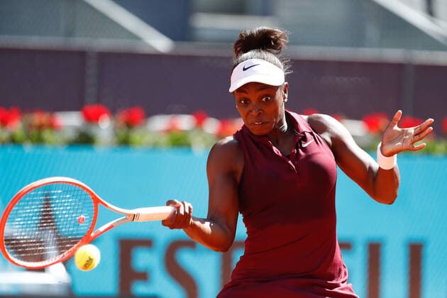 April 29, 2021, MADRID, MADRID, SPAIN: Sloane Stephens of United States in action during her Women s Singles match against Danka Kovinic of Montenegro during the WTA, Tennis Damen 1000 - Mutua Madrid Open 2021 at La Caja Magica on April 29, 2021 in Madrid, Spain. MADRID SPAIN - ZUMAa181 20210429_zaa_a181_167 Copyright: xOscarxJ.xBarrosox