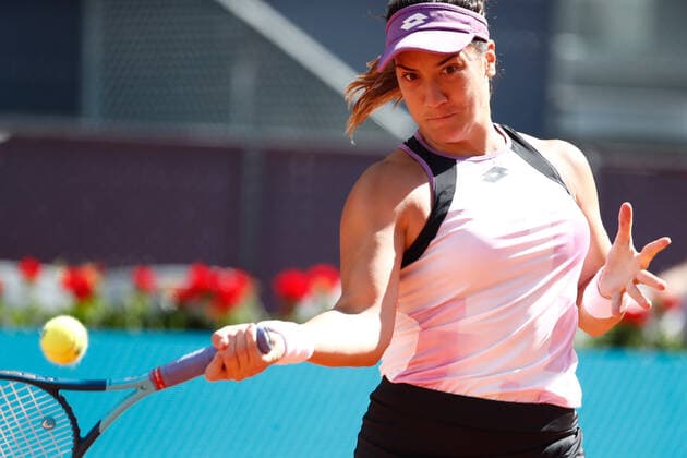 April 29, 2021, MADRID, MADRID, SPAIN: Danka Kovinic of Montenegro in action during her Women s Singles match against Sloane Stephens of United States during the WTA, Tennis Damen 1000 - Mutua Madrid Open 2021 at La Caja Magica on April 29, 2021 in Madrid, Spain. MADRID SPAIN - ZUMAa181 20210429_zaa_a181_171 Copyright: xOscarxJ.xBarrosox