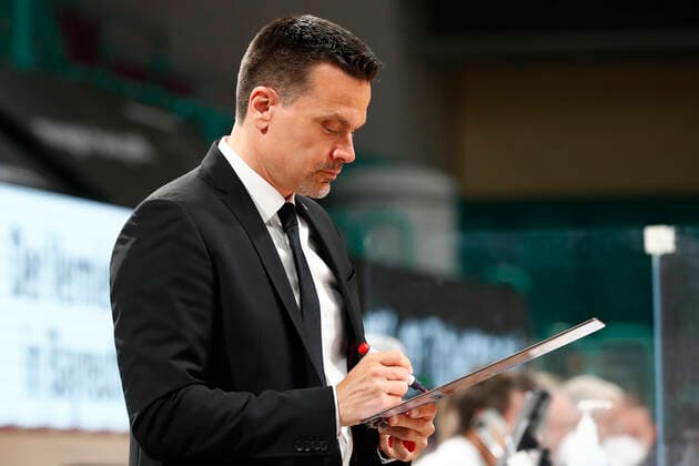 31 Matchday of the easyCredit BBL Basketball Bundesliga on 29 April 2021at the Oberfrankenhalle in Bayreuth Bavaria Germany season 2020 2021 Medi Bayreuth vs Basketball Hamburg Towers Raoul Korner Medi Bayreuth coach