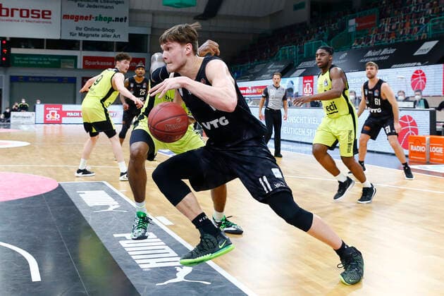 31 Matchday of the easyCredit BBL Basketball Bundesliga on 29 April 2021at the Oberfrankenhalle in Bayreuth Bavaria Germany Season 2020 2021 Medi Bayreuth vs Basketball Hamburg Towers Maik Kotsar Hamburg Towers 11
