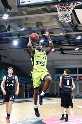 31 Matchday of the easyCredit BBL Basketball Bundesliga on 29 April 2021at the Oberfrankenhalle in Bayreuth Bavaria Germany season 2020 2021 Medi Bayreuth vs Basketball Hamburg Towers Frank Bartley Medi Bayreuth 24