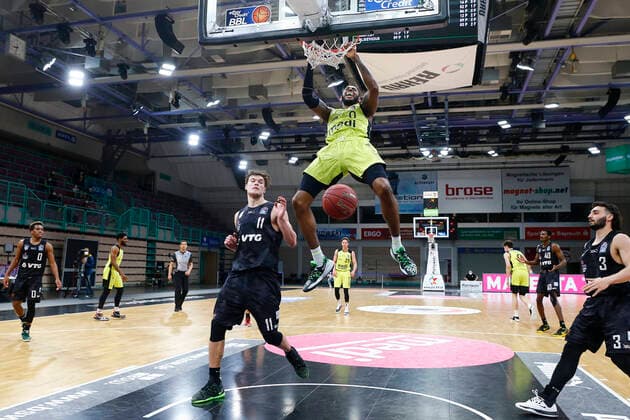 31 Matchday of the easyCredit BBL Basketball Bundesliga on 29 April 2021in the Oberfrankenhalle in Bayreuth Bavaria Germany Season 2020 2021 Medi Bayreuth vs Basketball Hamburg Towers Dererk Pardon Medi Bayreuth 0