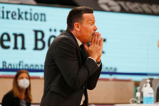 31 Matchday of the easyCredit BBL Basketball Bundesliga on 29 April 2021in the Oberfrankenhalle in Bayreuth Bavaria Germany season 2020 2021 Medi Bayreuth vs. Basketball Hamburg Towers