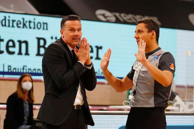 31 Matchday of the easyCredit BBL Basketball Bundesliga on 29 April 2021at the Oberfrankenhalle in Bayreuth Bavaria Germany season 2020 2021 Medi Bayreuth vs Basketball Hamburg Towers Raoul Korner Medi Bayreuth coach