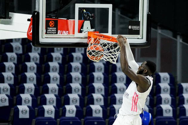 April 29, 2021, MADRID, MADRID, SPAIN: Usman Garuba of Real Madrid in action during the 2020 2021 Turkish Airlines Euroleague Play Off Game 4 between Real Madrid and Anadolu Efes Istanbul at WiZink Center on April 29, 2021 in Madrid, Spain. MADRID SPAIN - ZUMAa181 20210429_zaa_a181_306 Copyright: xIrinaxR.xHipolitox