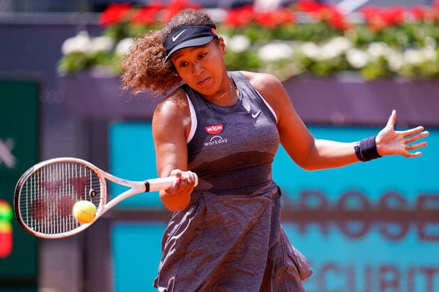 MADRID, SPAIN - APRIL 30: Naomi Osaka of Japan in action in her first round match against Misaki Doi of Japan during day two of the Mutua Madrid Open Tennis at La Caja Magica on April 30, 2021 in Madrid, Spain  Copyright: xxxx