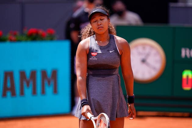 MADRID, SPAIN - APRIL 30: Naomi Osaka of Japan in action in her first round match against Misaki Doi of Japan during day two of the Mutua Madrid Open Tennis at La Caja Magica on April 30, 2021 in Madrid, Spain  Copyright: xxxx