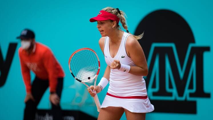 Mandatory Credit: Photo by Rob Prange Shutterstock (11876061f) Anett Kontaveit of Estonia in action during the first round of the 2021 Mutua Madrid Open WTA, Tennis Damen 1000 tournament Mutua Madrid Open, Tennis, La Caja Magica, Madrid, Spain - 30 Apr 2021 Mutua Madrid Open, Tennis, La Caja Magica, Madrid, Spain - 30 Apr 2021  Copyright: xRobxPrange Shutterstockx 11876061f