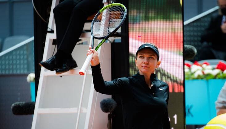 Mandatory Credit: Photo by Rob Prange Shutterstock (11876061ad) Simona Halep of Romania during her first round match at the 2021 Mutua Madrid Open WTA, Tennis Damen 1000 tournament Mutua Madrid Open, Tennis, La Caja Magica, Madrid, Spain - 30 Apr 2021 Mutua Madrid Open, Tennis, La Caja Magica, Madrid, Spain - 30 Apr 2021  Copyright: xRobxPrange Shutterstockx 11876061ad