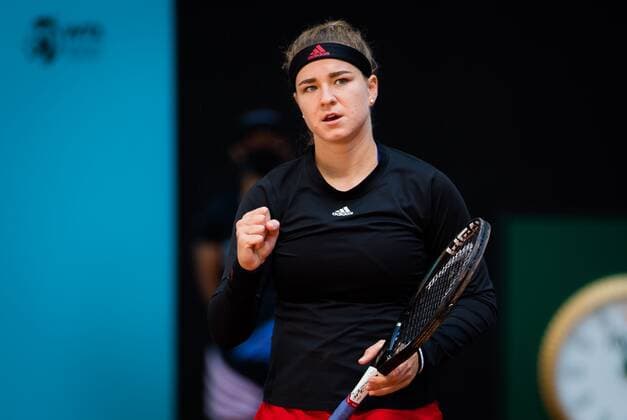 Mandatory Credit: Photo by Rob Prange Shutterstock (11876061ay) Karolina Muchova of the Czech Republic in action during the first round of the 2021 Mutua Madrid Open WTA, Tennis Damen 1000 tournament Mutua Madrid Open, Tennis, La Caja Magica, Madrid, Spain - 30 Apr 2021 Mutua Madrid Open, Tennis, La Caja Magica, Madrid, Spain - 30 Apr 2021  Copyright: xRobxPrange Shutterstockx 11876061ay