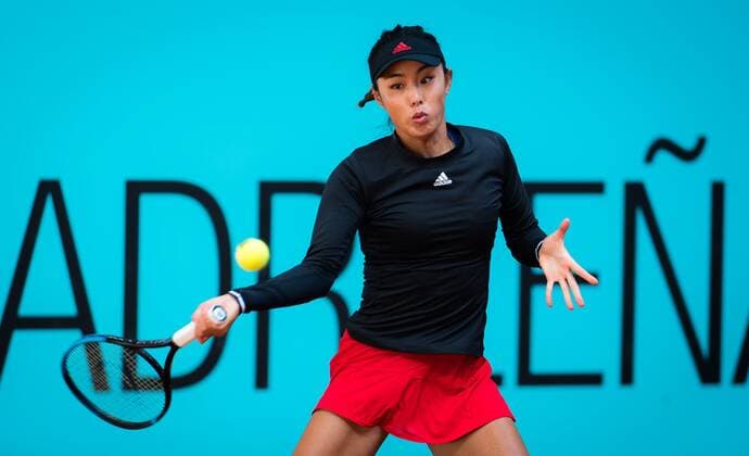 Mandatory Credit: Photo by Rob Prange Shutterstock (11876061be) Qiang Wang of China in action during the first round of the 2021 Mutua Madrid Open WTA, Tennis Damen 1000 tournament Mutua Madrid Open, Tennis, La Caja Magica, Madrid, Spain - 30 Apr 2021 Mutua Madrid Open, Tennis, La Caja Magica, Madrid, Spain - 30 Apr 2021  Copyright: xRobxPrange Shutterstockx 11876061be