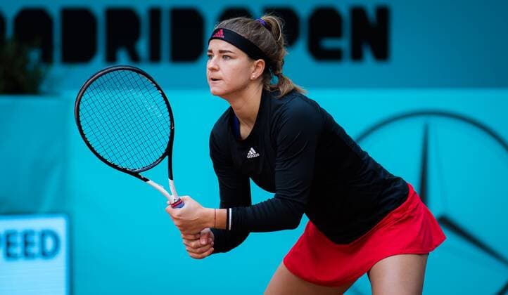 Mandatory Credit: Photo by Rob Prange Shutterstock (11876061bb) Karolina Muchova of the Czech Republic in action during the first round of the 2021 Mutua Madrid Open WTA, Tennis Damen 1000 tournament Mutua Madrid Open, Tennis, La Caja Magica, Madrid, Spain - 30 Apr 2021 Mutua Madrid Open, Tennis, La Caja Magica, Madrid, Spain - 30 Apr 2021  Copyright: xRobxPrange Shutterstockx 11876061bb