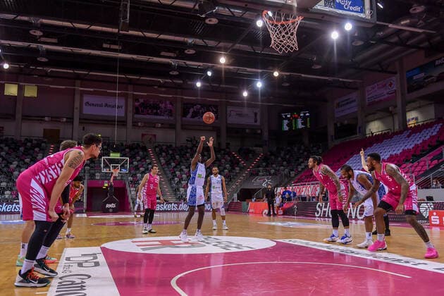 easyCredit BBL, Telekom Baskets Bonn vs Fraport Skyliners, 30 04 2021 free throw by Frankfurt, easyCredit BBL, Telekom Baskets Bonn vs Fraport Skyliners on 30 04 2021 at Telekom Dome Bonn, Bonn North Rhine Westphalia. Copyright: xBEAUTIFULxSPORTS Mueller-Laschetx